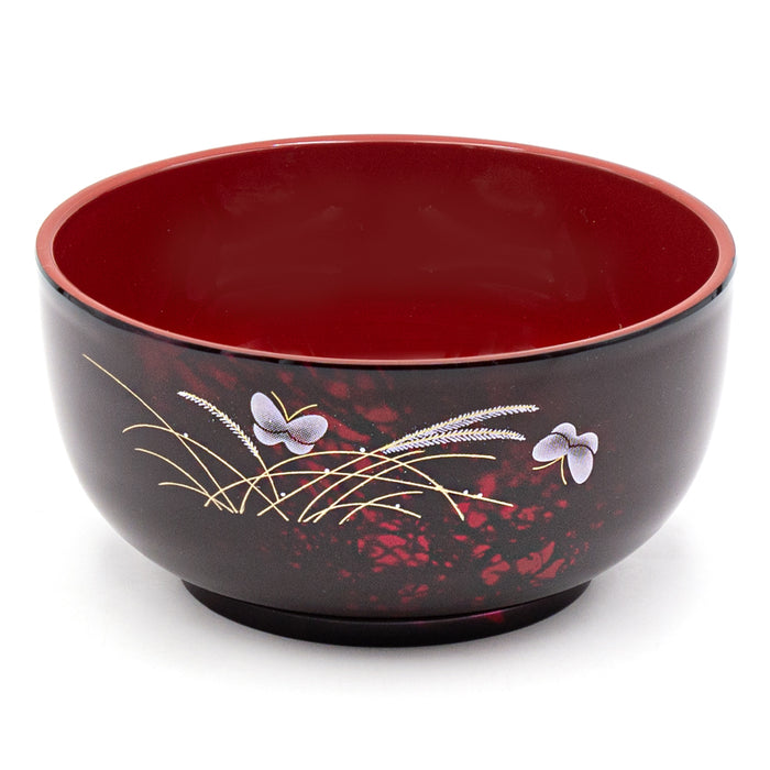 5.8″ Red & Dark Brown Lacquer Bowl — Butterfly & Orchid