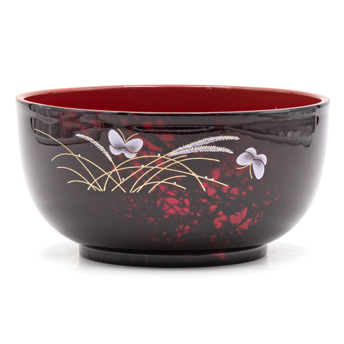 5.8″ Red & Dark Brown Lacquer Bowl — Butterfly & Orchid