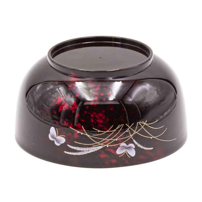5.8″ Red & Dark Brown Lacquer Bowl — Butterfly & Orchid
