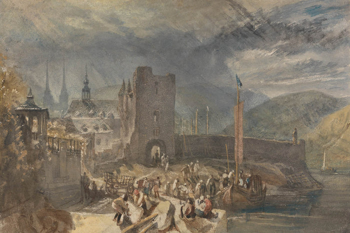 A View of Boppart, with Figures on the River Bank by Turner, 1817