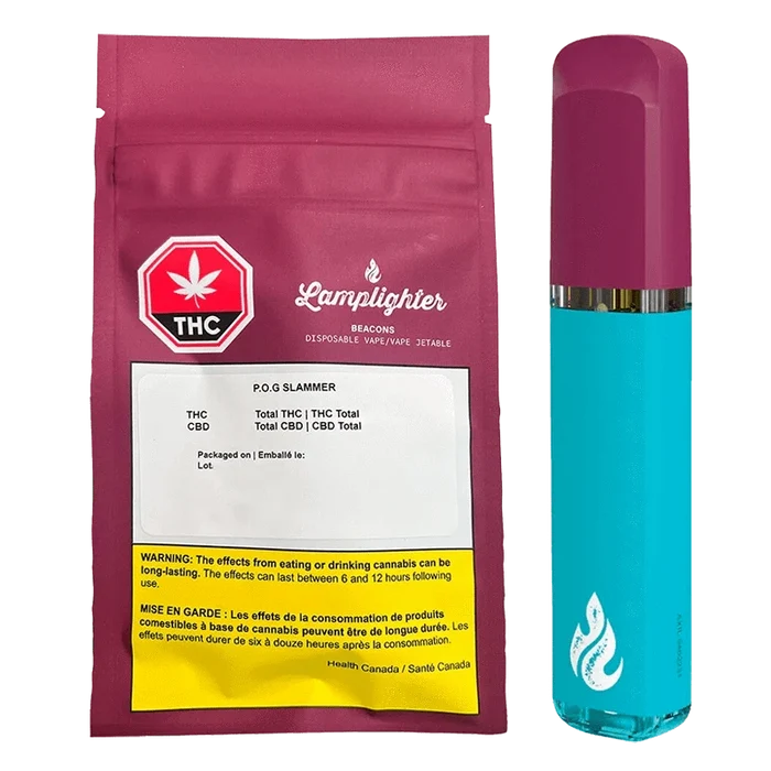 Front view of the AIO P.O.G. Slammer Disposable Vape, showing its branding against a white background.