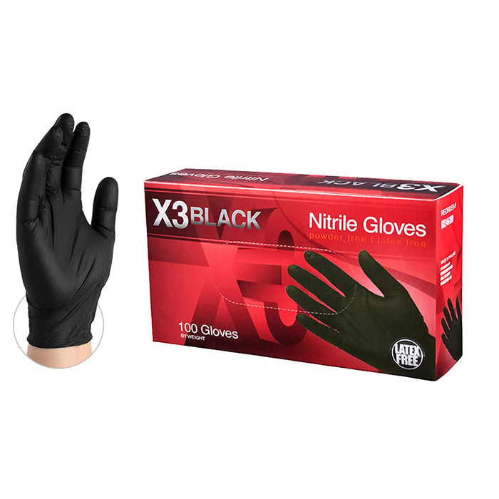 AMMEX X3 Black Nitrile Gloves - MEDIUM - Palms Fashion Inc.