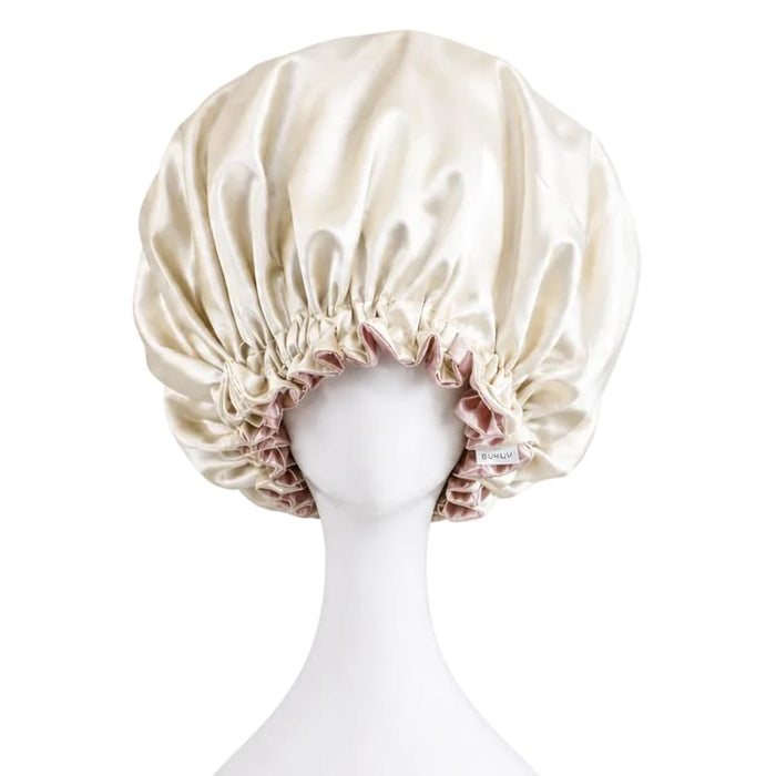 BUNLUV Oversized Satin Sleep Bonnet (Ivory & Rose Gold)