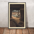 A framed image of Chunum Temple on Mt. Chiri Korea by Hasui Kawase 1935