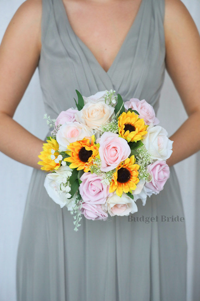 Custom Wedding Bouquet in Sunflowers and Blush Pink- $115.50 | Starlite