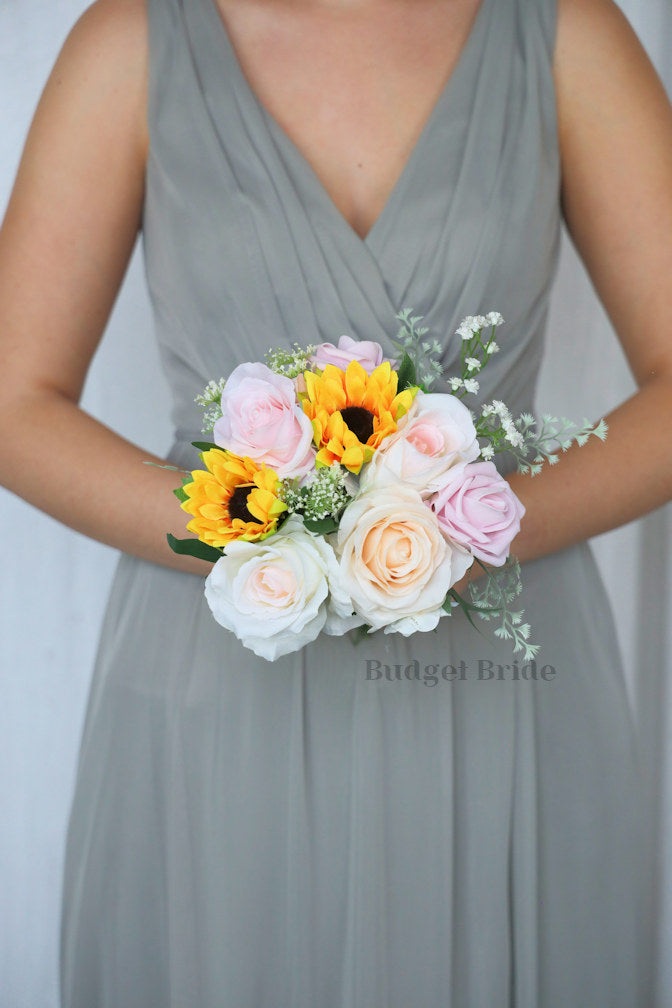 Custom Wedding Bouquet in Sunflowers and Blush Pink- $115.50 | Starlite