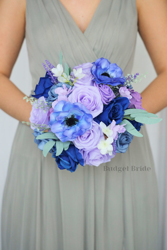 Custom Wedding Bouquet in Wisteria and Royal Blue - $195.00 | Washita