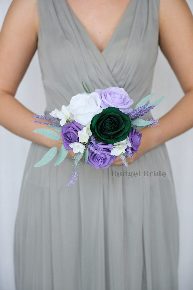 Dark Green and Lavender Artificial Wedding Bouquet - $39.50 | Millwick