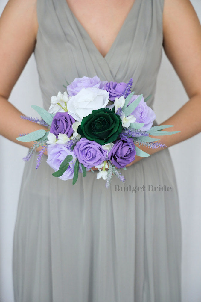Dark Green and Lavender Artificial Wedding Bouquet - $58.50 | Millwick