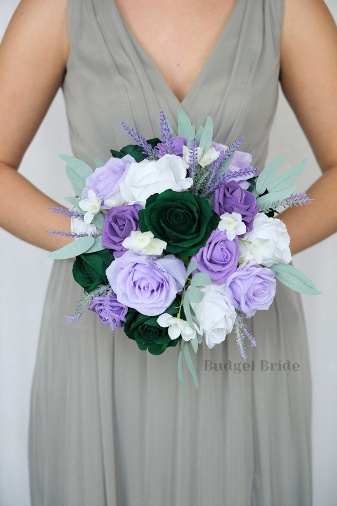 Dark Green and Lavender Artificial Wedding Bouquet - $58.50 | Millwick