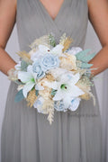 Dusty Blue and Peach Artificial Wedding Bouquet - $195.00 | Vibiana
