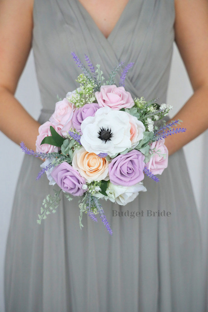 Dusty Lavender and Peach Artificial Wedding Bouquet - $170.00 | Presidio