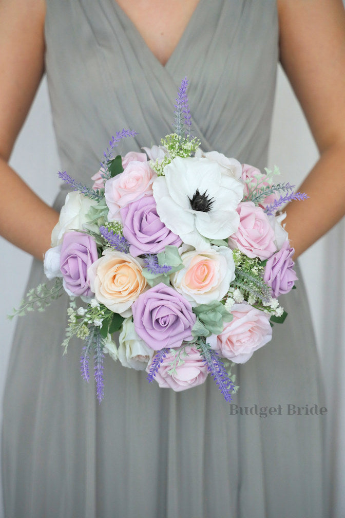 Dusty Lavender and Peach Artificial Wedding Bouquet - $39.50 | Presidio