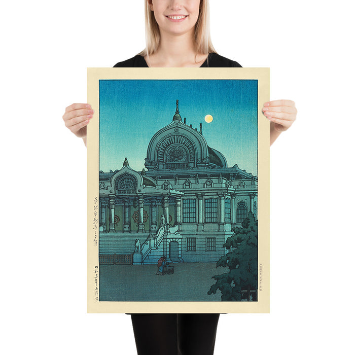Evening Moon at Honganji Temple in Tsukiji by Hasui Kawase 1935
