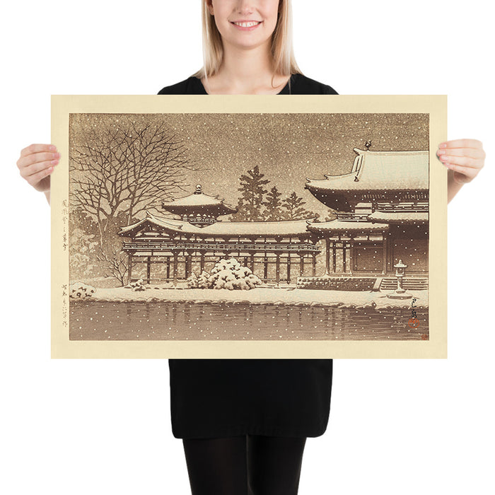 Evening Snow at Byodoin Temple (Phoenix Hall) by Hasui Kawase, 1935