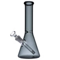 A front view of the 10-inch Everyday Essentials Beaker Bong in smoke-colored glass, with a classic beaker shape.