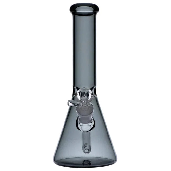 A front view of the 10-inch Everyday Essentials Beaker Bong in smoke glass, showing its classic beaker shape.