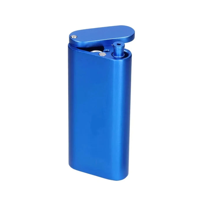 Front view of the 4-inch Navy Everyday Essentials Dugout, showcasing its sleek, rectangular design and metallic finish.