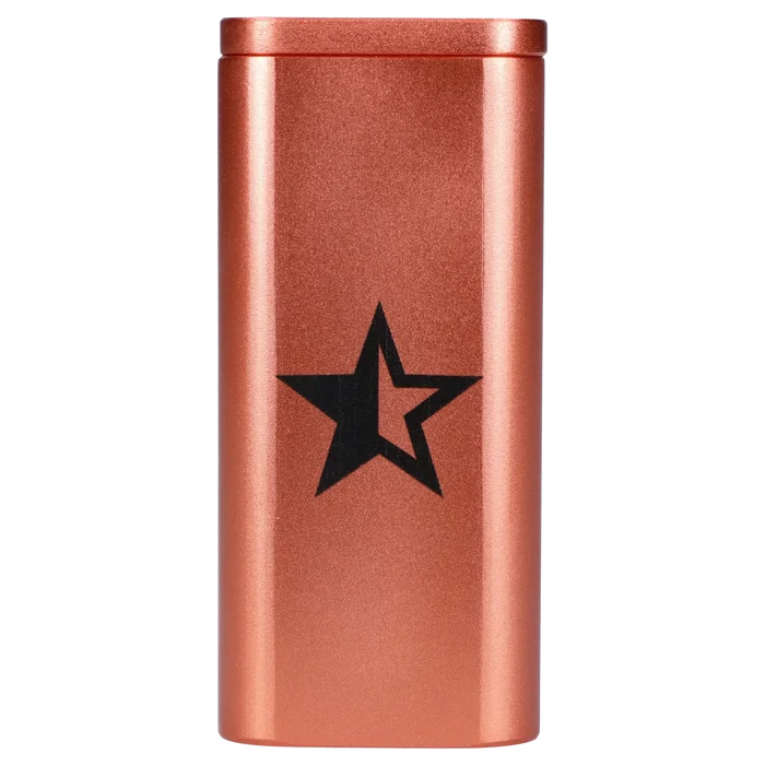 Centered vertical close-up of the Famous X Aluminum Dugout - Rose Gold showing its metallic rose-gold finish and a black star logo.
