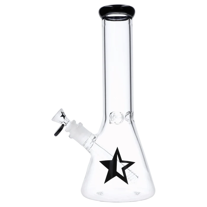 Front view of the 12-inch Famous X Beaker Water Pipe, showcasing its clear glass construction and simple beaker shape.