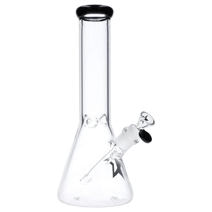 Front view of the 12-inch Famous X Beaker Water Pipe, showcasing its clear glass construction and classic beaker shape.