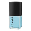 Blue nail polish bottle with black cap on a white background.