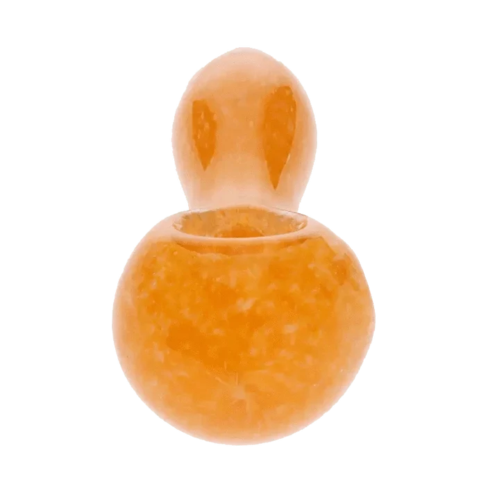 Front view of the Frit Speckled Spoon Pipe - Assorted, showcasing its speckled glass design against a plain white background.