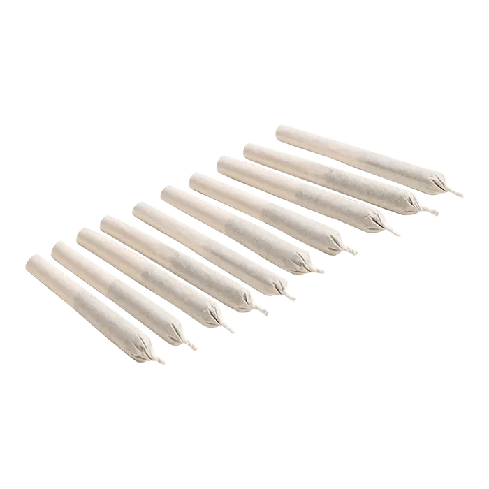 A close-up shot of the ten 0.35g Galactic Haze Pre Rolled pre-rolls, neatly arranged against a neutral background.
