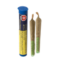 A close-up shows the packaging for Galaxy Skippers Pre Rolled 2 x 0.4 g, with a warning label visible against a dark background.
