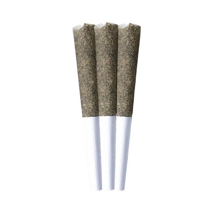 Center-aligned close-up of three pre-rolled joints titled Gargantuan Grape Amplified Infused PR 3 x 0.5 g, showing textured grape-colored tips and white paper bases