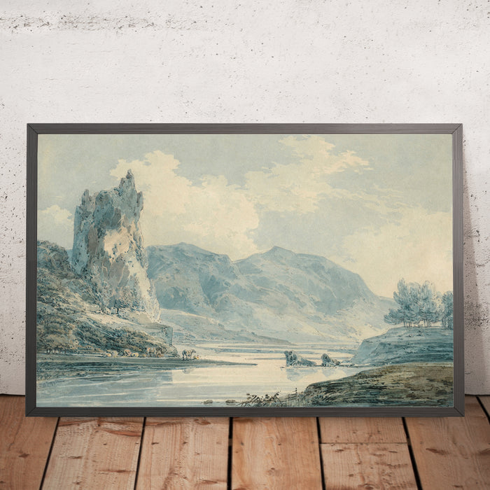 A framed image of Ilam Rock, Dovedale, Derbyshire by Turner, 1802
