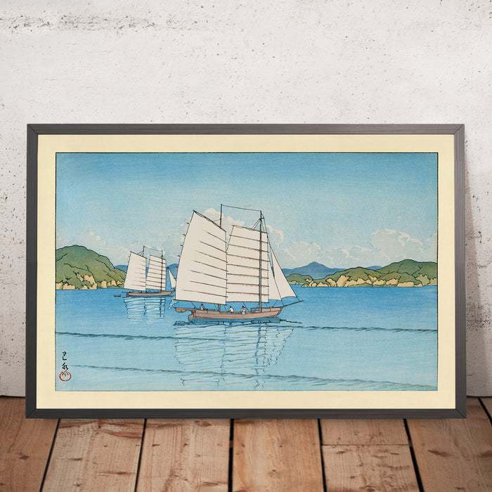 A framed image of Inland Sea by Hasui Kawase, 1952
