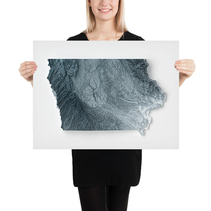 Iowa Topographic 3D Relief Map