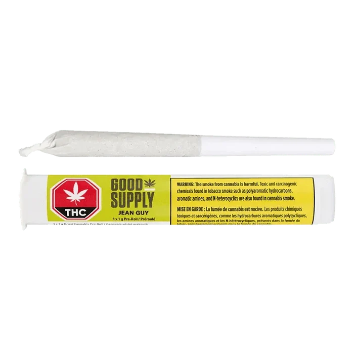 Front view of the Jean Guy Pre Rolled 7 x 0.5 g packaging with a dark background, showing the brand’s logo and product details.