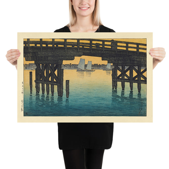 Kaminohashi Bridge in Fukagawa, Tokyo by Hasui Kawase, 1935