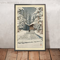 A framed image of Konjiki Hall at Hiraizumi by Hasui Kawase 1935