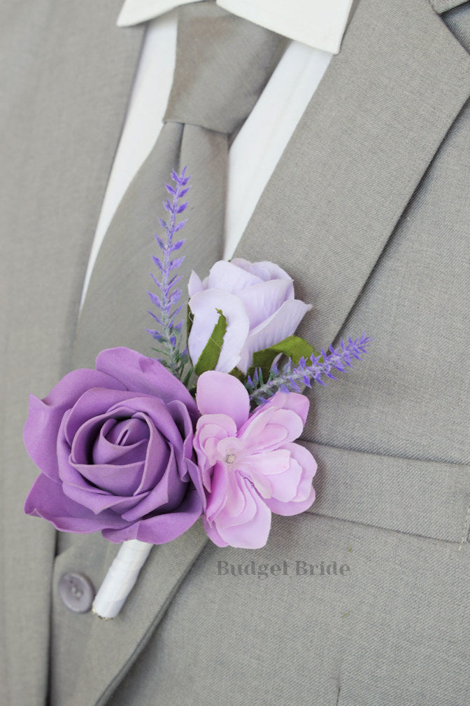 Lavender and wisteria rose boutonniere