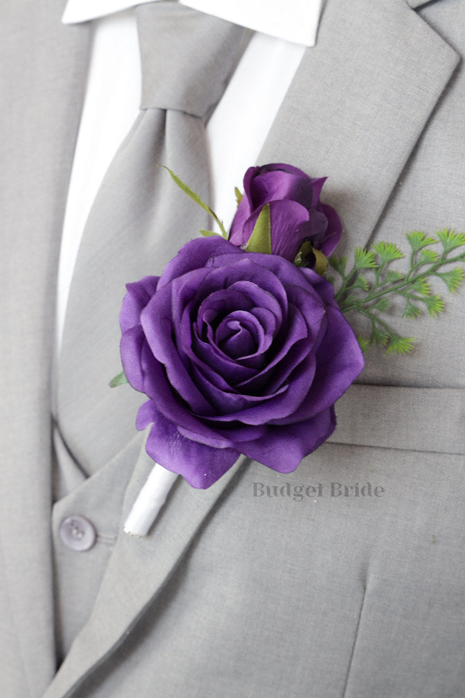 Purple Rose mens lapel boutonniere for wedding or prom