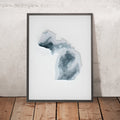 A framed image of a 3D style topographic relief map ofMichigan