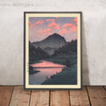 A framed image of Mt. Kamaga, Hida by Hasui Kawase, 1935