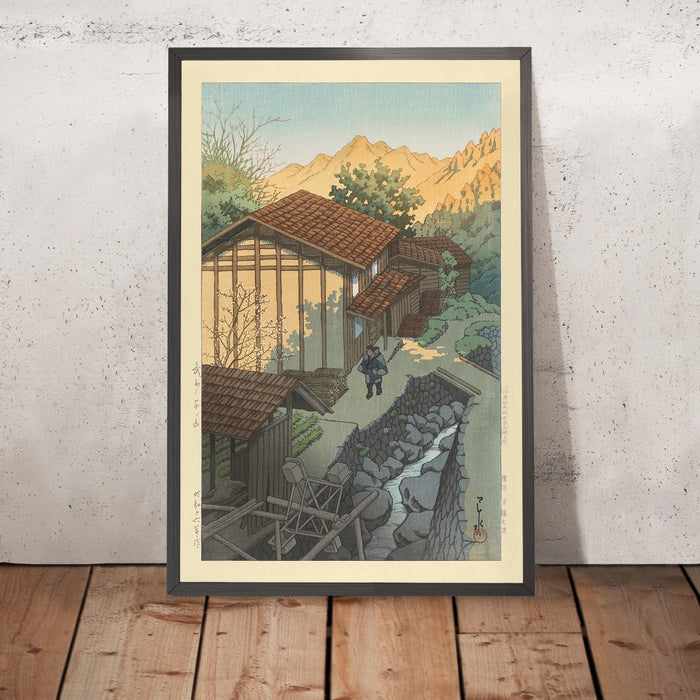A framed image of Nenoyama, Bushu by Hasui Kawase, 1941