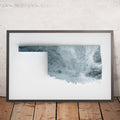 A framed image of a 3D style topographic relief map ofOklahoma