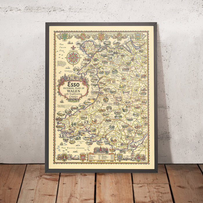 Old Esso Map of Wales by AE Taylor, 1934