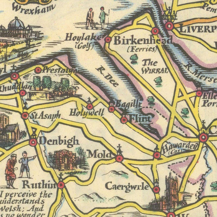 Old Esso Map of Wales by AE Taylor, 1934