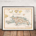 Old Map of Haiti and Dominican Republic by Le Rouge, 1748: Santo Domingo, Les Cayques, Turks & Caicos