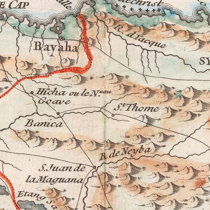 Old Map of Haiti and Dominican Republic by Le Rouge, 1748: Santo Domingo, Les Cayques, Turks & Caicos