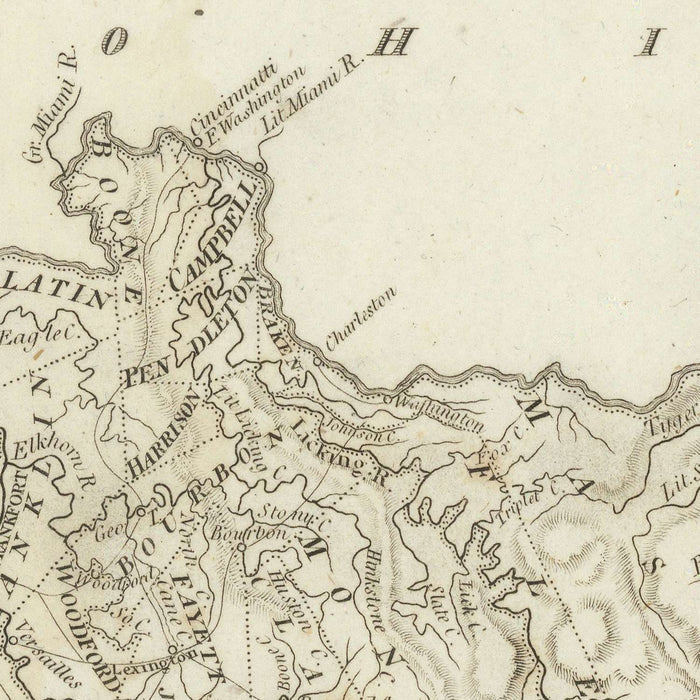 Old Map of Kentucky by Arrowsmith, 1804: Ohio & Mississippi Rivers, Cumberland Gap, Lexington, Louisville