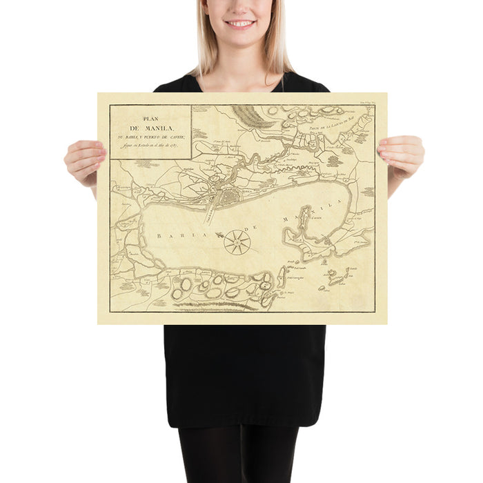 Old Map of the Bay of Manila by Gongora, 1790: Cavite, Laguna de Bay