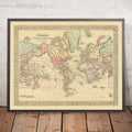 Old Mercator World Map Centered on America by Mitchell, 1882