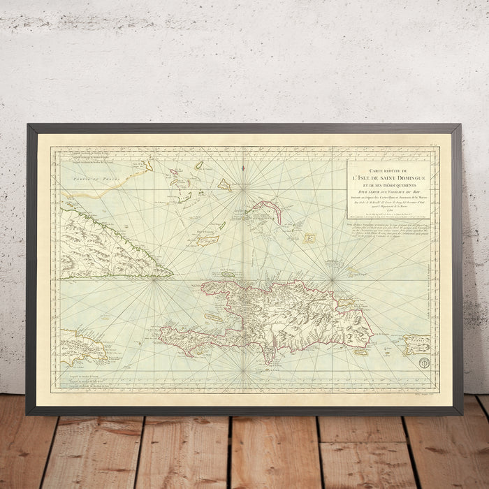 Old Nautical Map of the Caribbean, 1750: Santo Domingo, Haiti, Jamaica, Puerto Rico, Turks & Caicos
